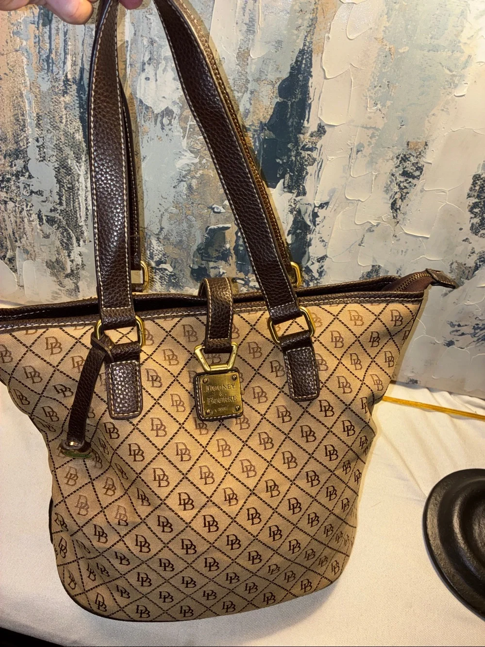 Genuine Vintage Dooney & Bourke Tan and Brown Logo Tote